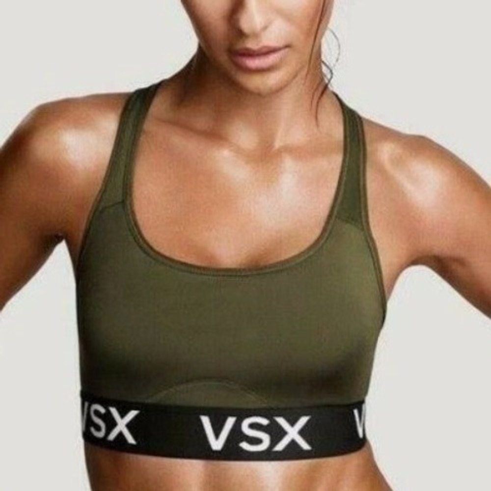Victoria Secret Sport VSX Olive Green Racerback Yoga Athletic Bra L